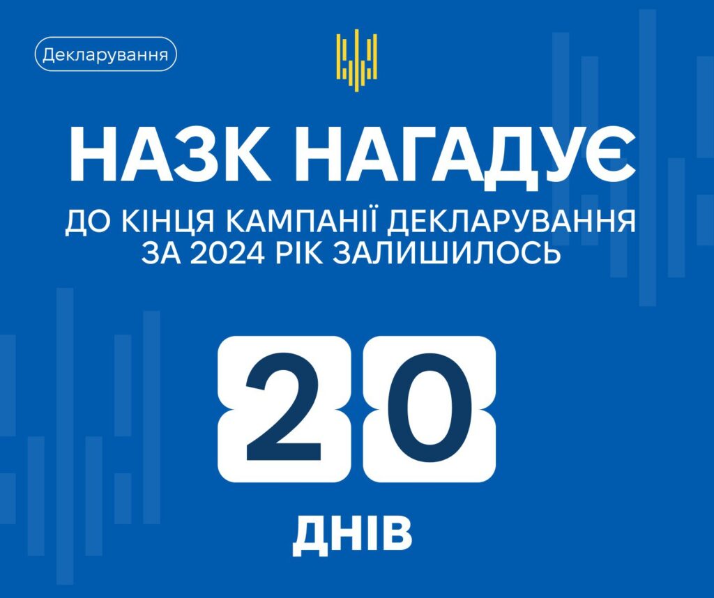 20 днів до завершення кампанії декларування публічних службовців за 2024 рік